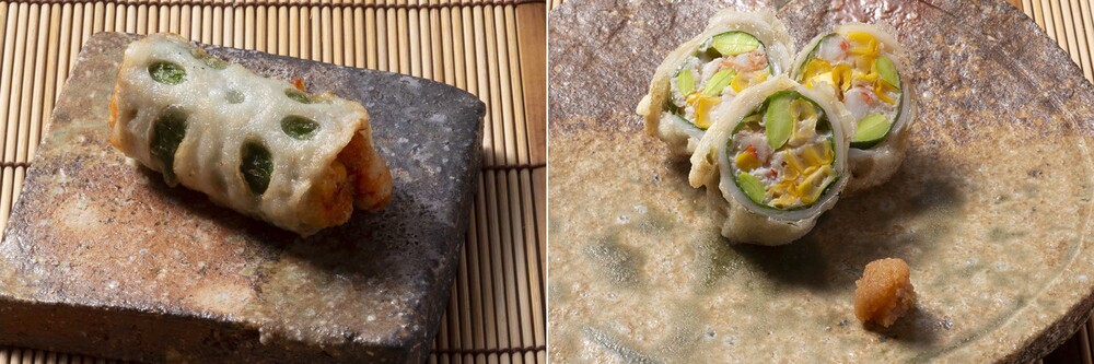 神戸『日本料理 輪』の「レンコンの鹿の子揚げ」