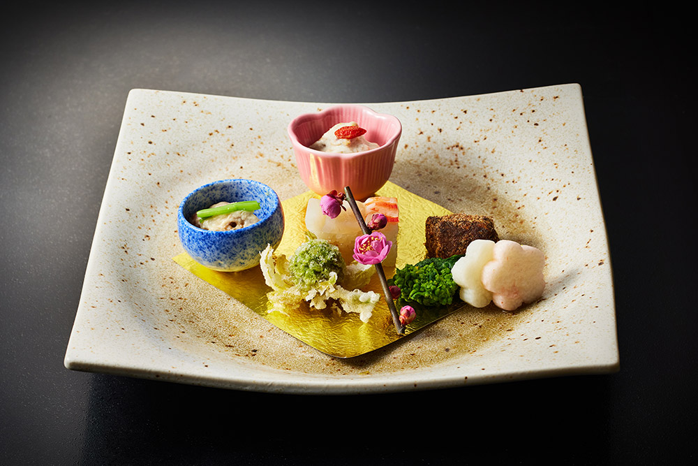 福島食材を使ったオリジナル懐石料理の前菜
