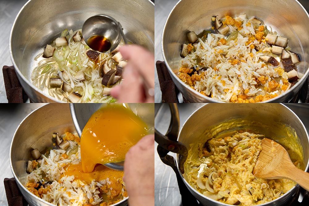 ワタリガニの卵とじ