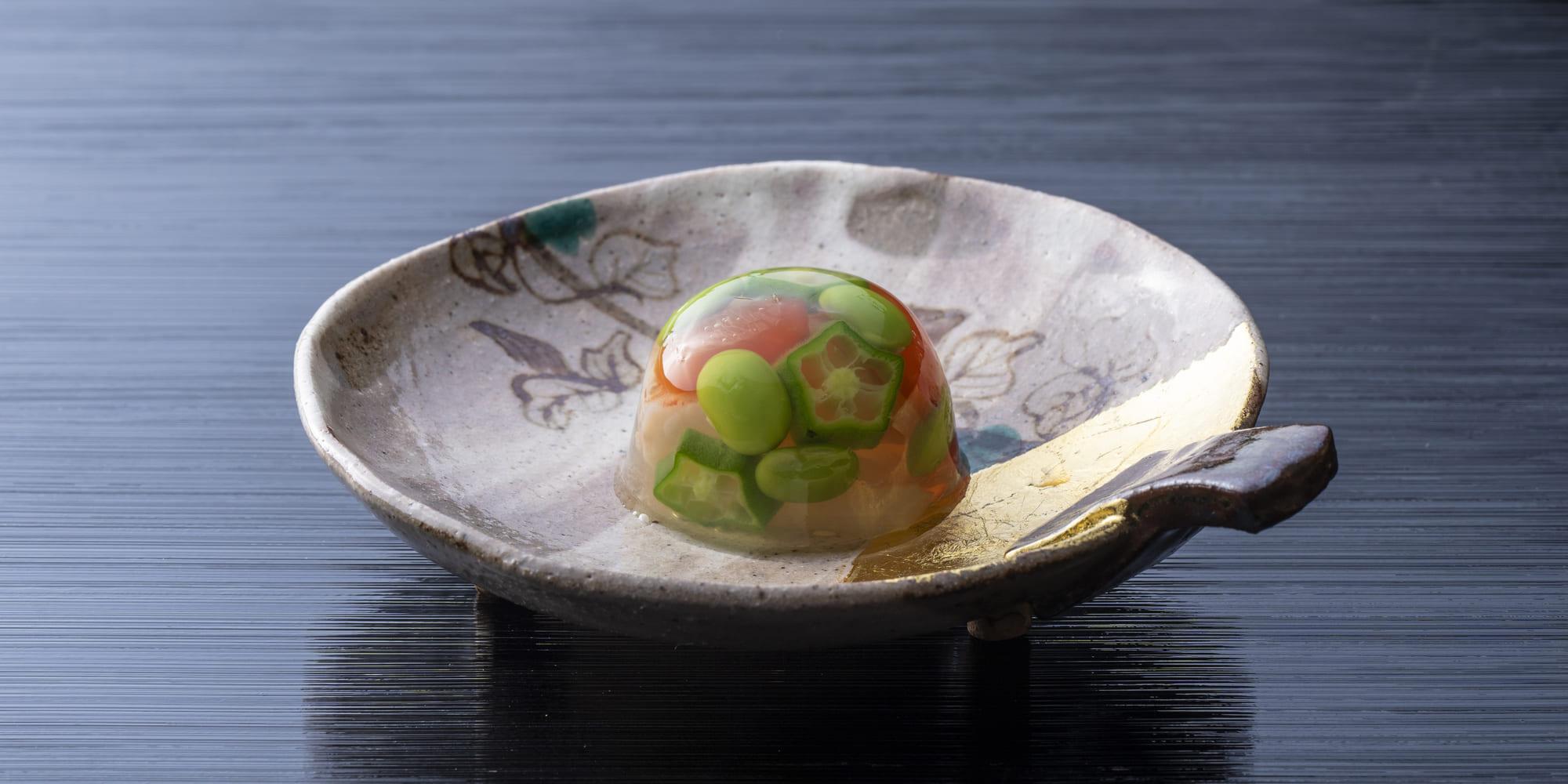 レシピ付き】枝豆Vol.1 涼感溢れる「車エビと夏野菜 枝豆ゼリー寄せ