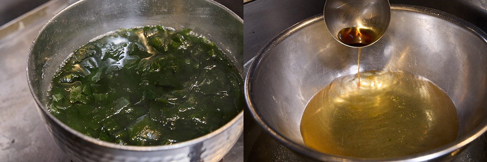ワカメを煮て、その煮汁に淡口醤油で味を付ける